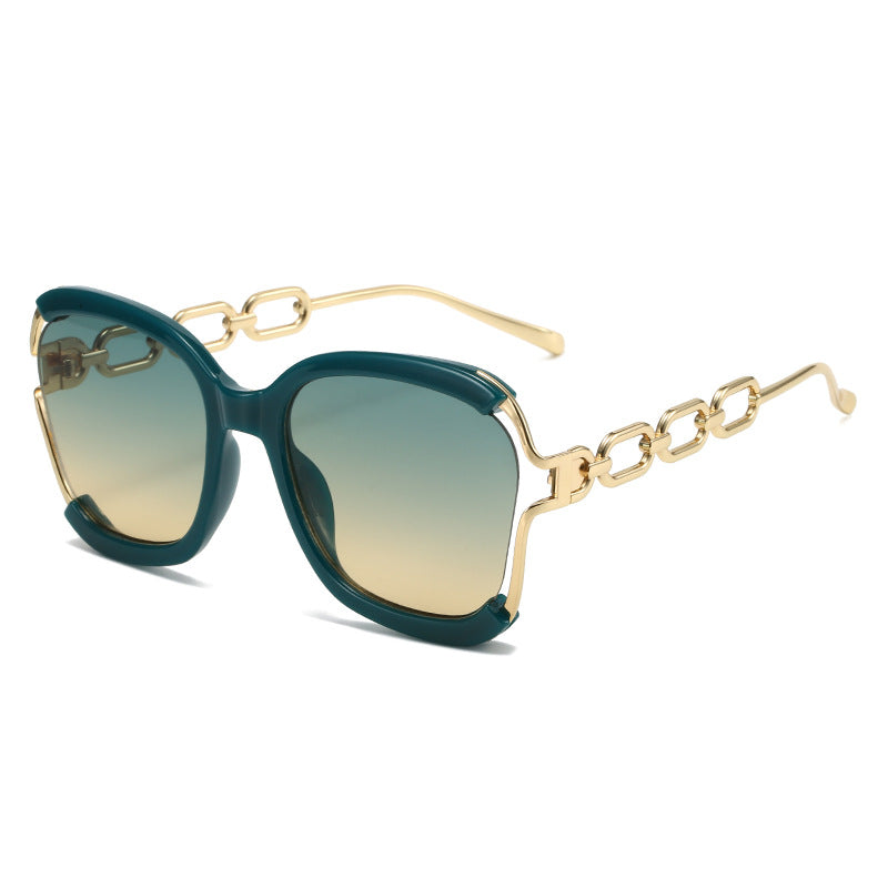 Chains Sunglasses European and American Street Photography Fashion Trend Metal Hollow Brushed Glasses UV400