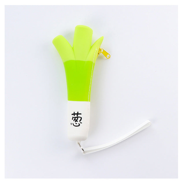 Creative Green Onion Banana Pencil Bag Silicone Pencil Case Student Stationery Storage Coin Purse