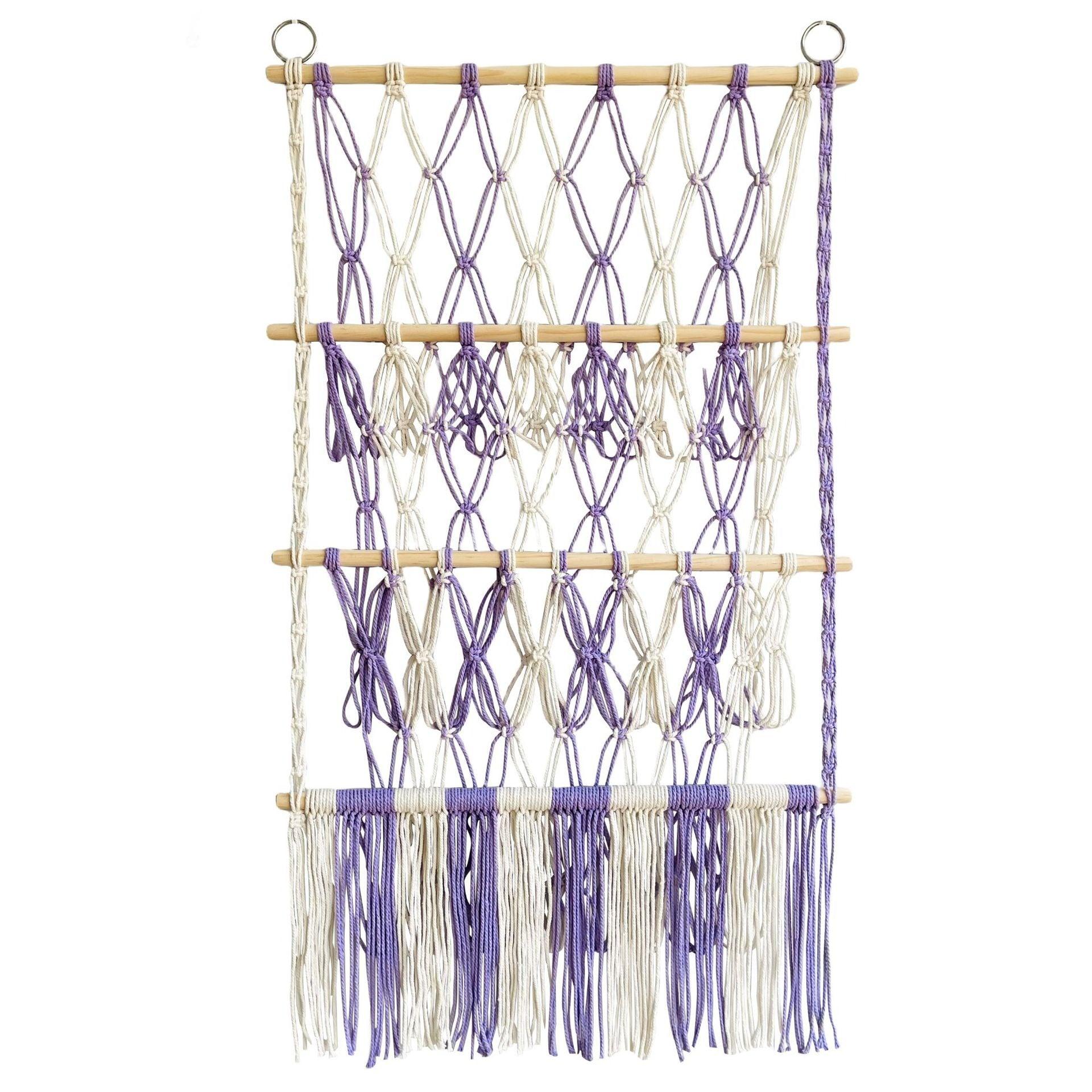Simple decoration of shelves for children's rooms book ornaments wooden sticks 3-layer plush Bohemian toy storage net bag