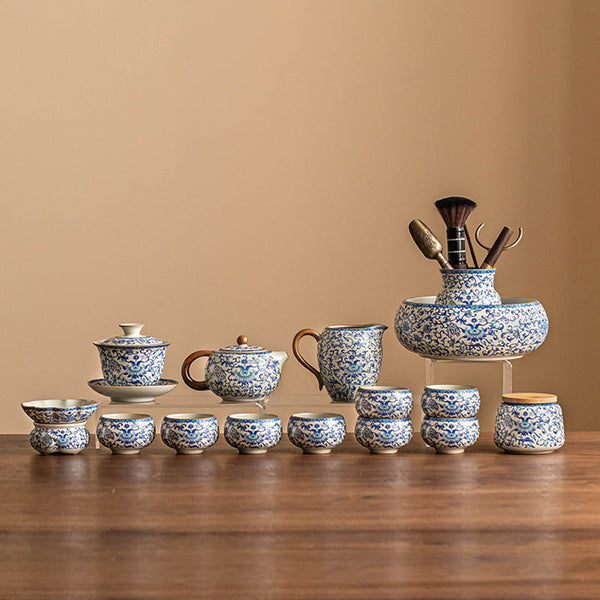 Kung Fu tea set blue and white lotus tea pot fair cup tea can ceramic lid bowl