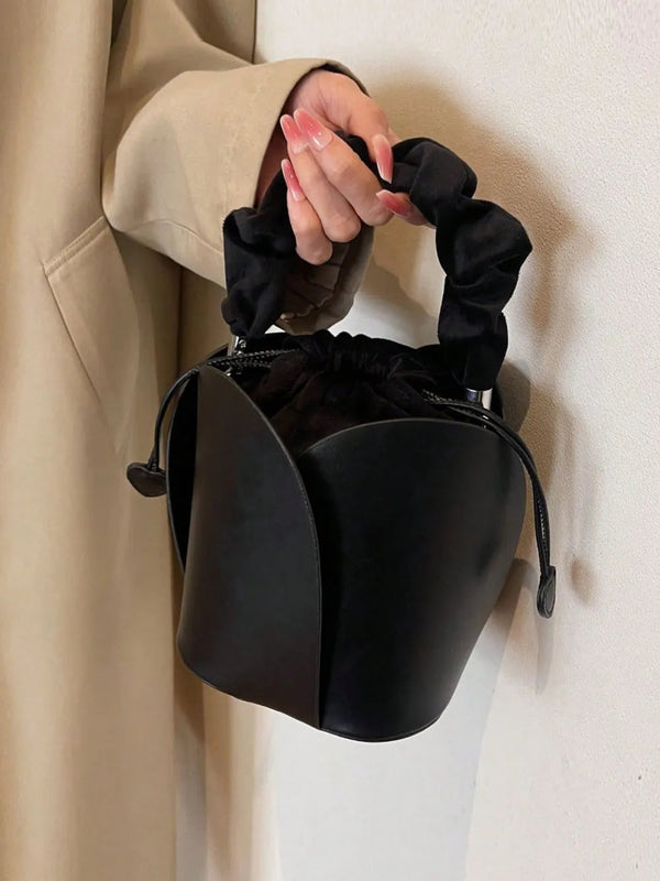 PU Leather Drawstring Bucket Bag