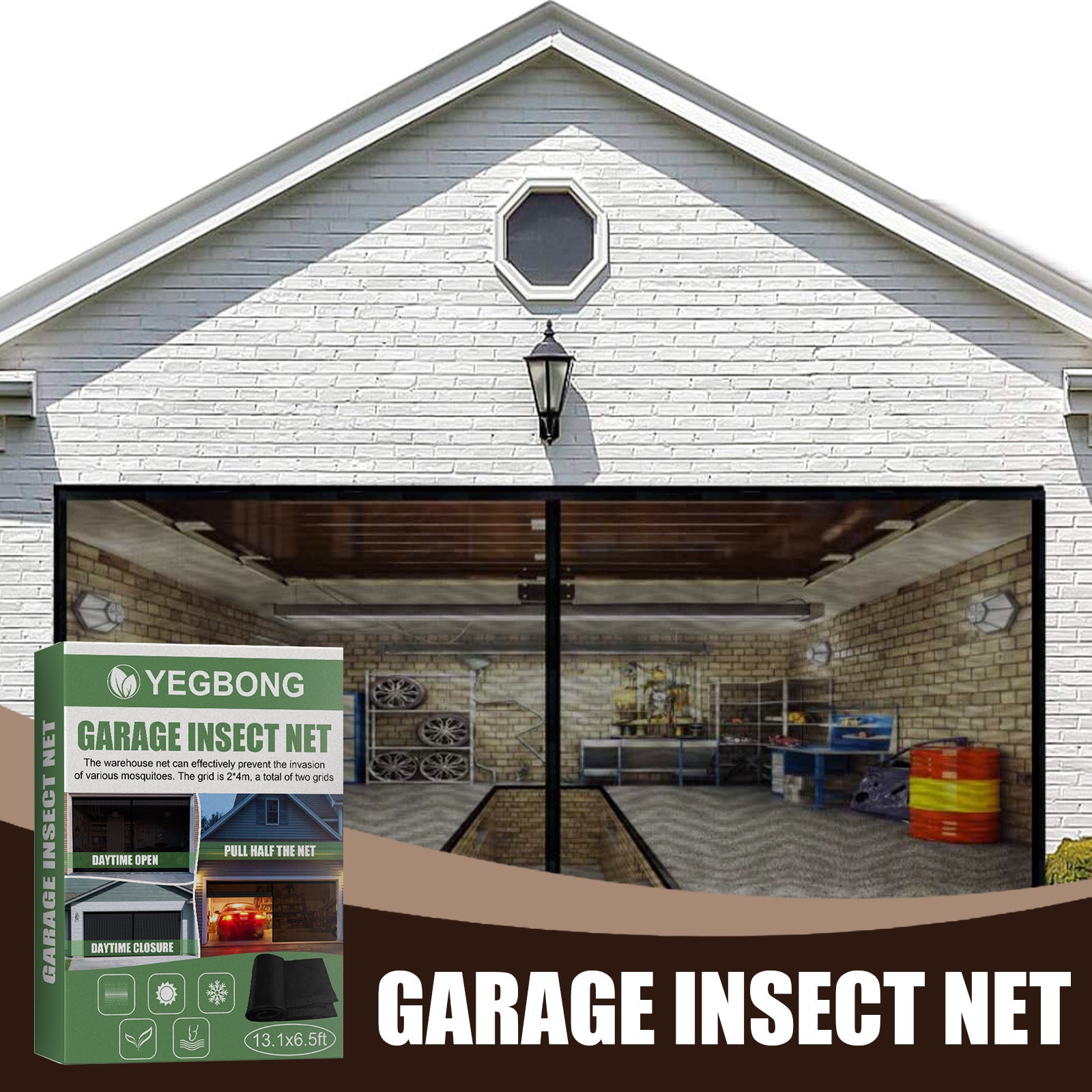 YEGBONG Garage Insect Net Velcro Seamless Retractable Portable Mosquito Net Garage Door Screen Easy Installation