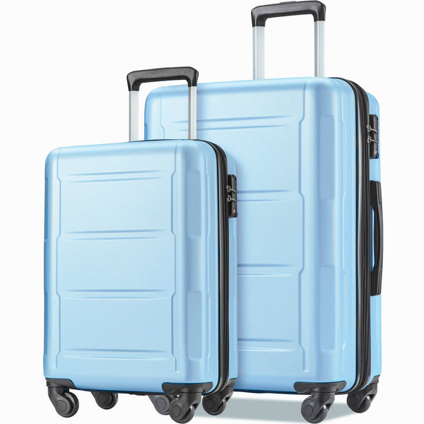 Expanable Spinner Wheel 2 Piece Luggage Set ABS Lightweight Suitcase with TSA Lock 20inch+28inch Light Blue + Plastic