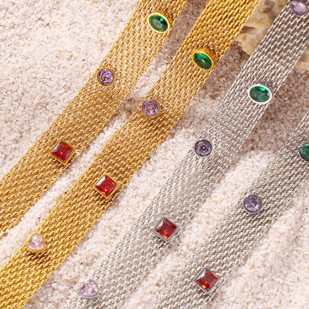 Geometric Colorful Zircon Necklace Titanium Steel PVD Plated Non Fading Jewelry