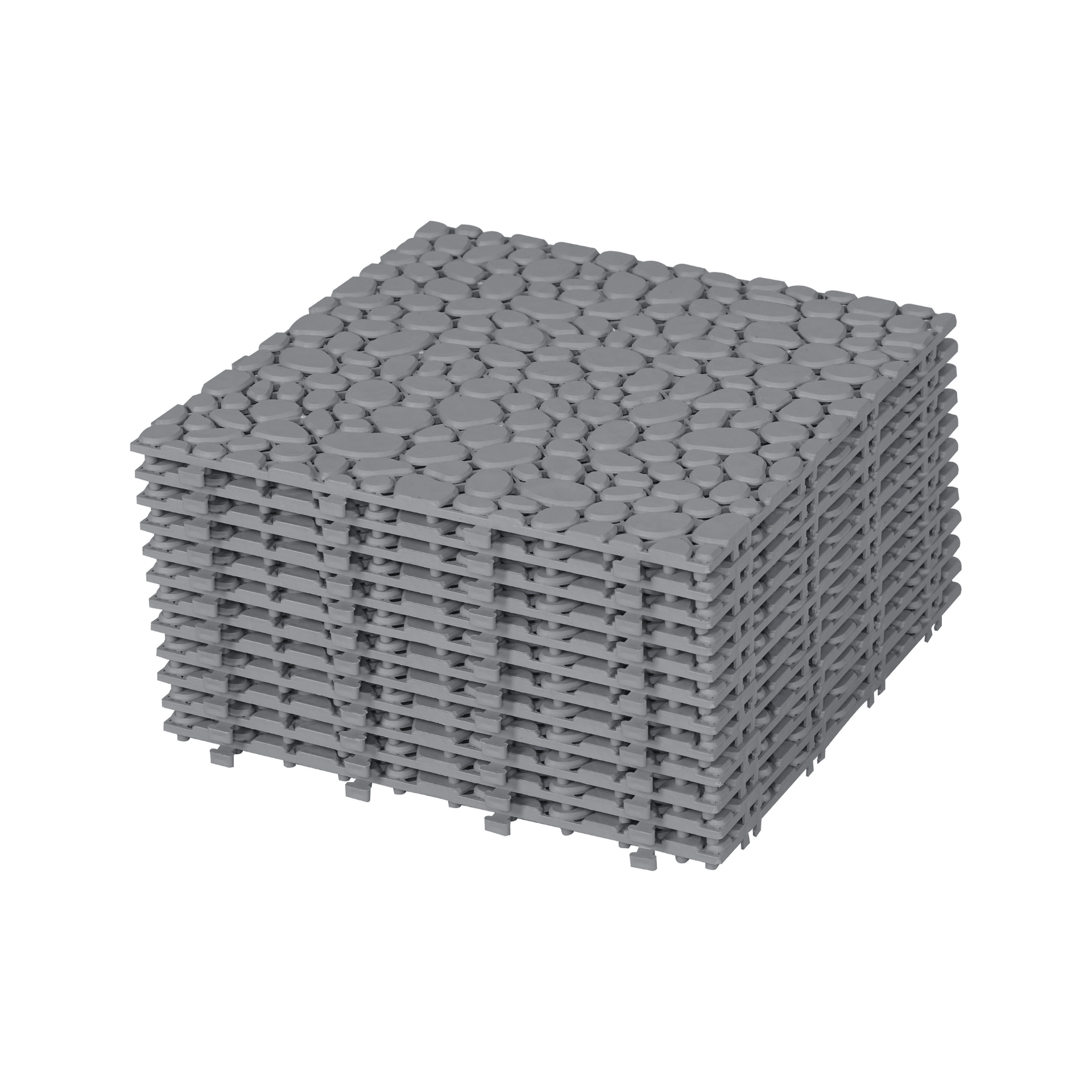 12 x 12 inch gray interlocking deck tiles, plastic waterproof pebble pattern, pack of 12 pieces
