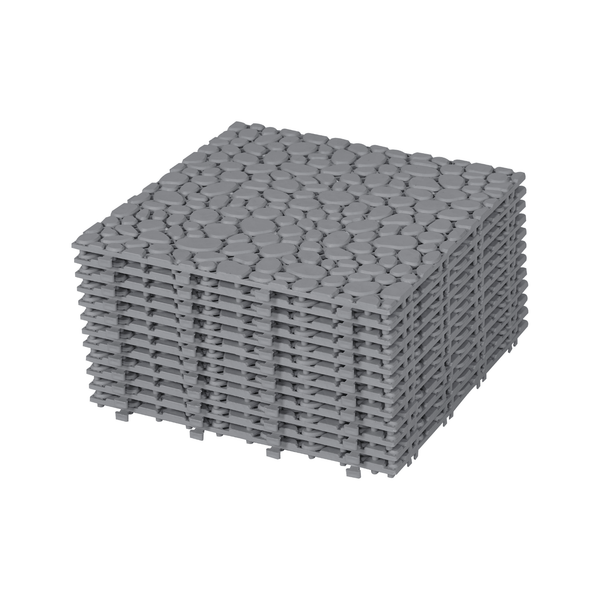 12 x 12 inch gray interlocking deck tiles, plastic waterproof pebble pattern, pack of 12 pieces