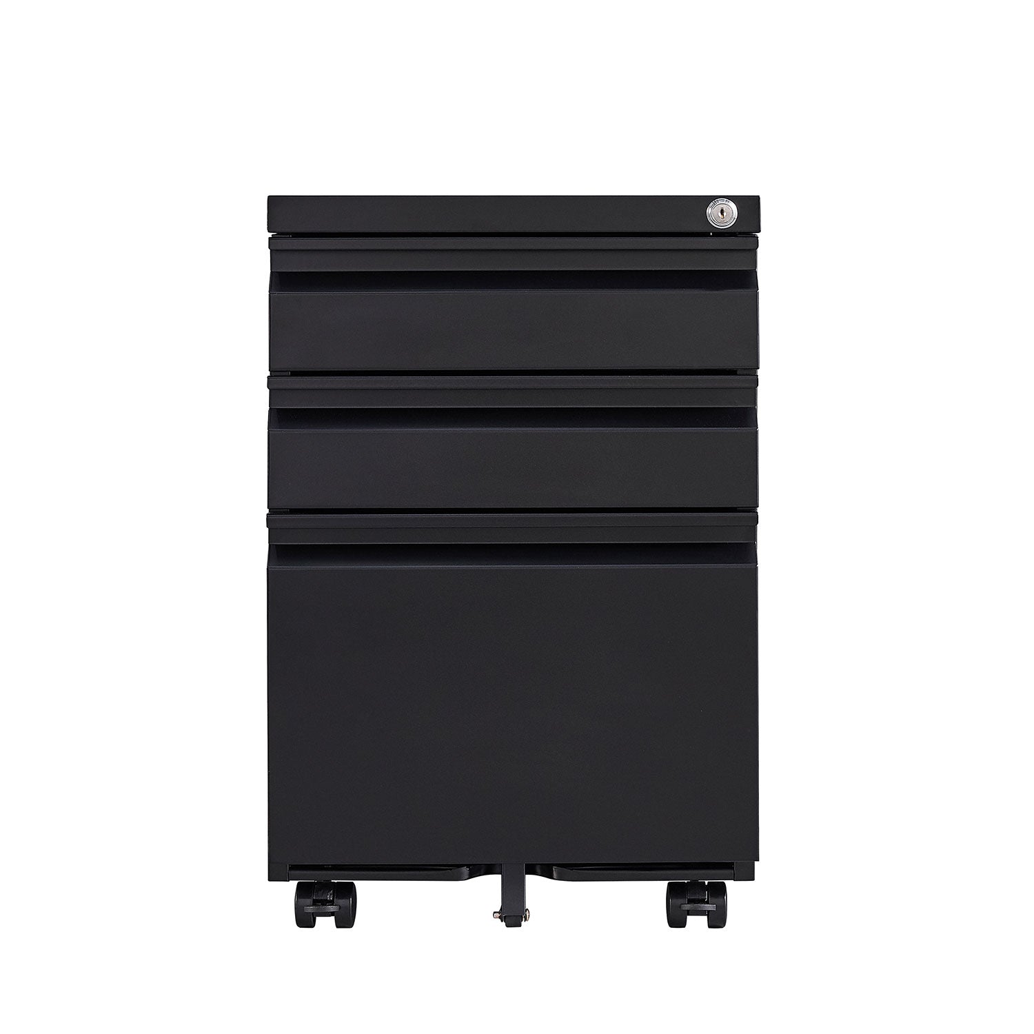 Locked three drawer storage mobile metal filing cabinet with pre installed wheels under the desk filing cabinet