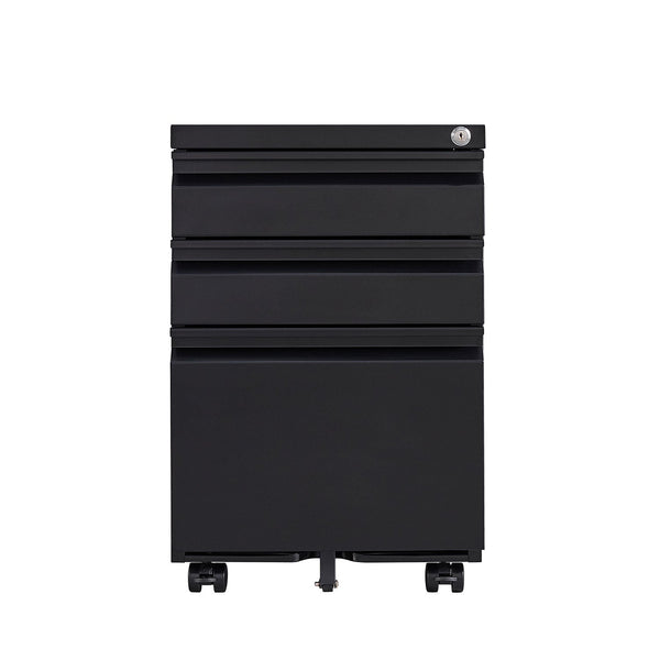 Locked three drawer storage mobile metal filing cabinet with pre installed wheels under the desk filing cabinet