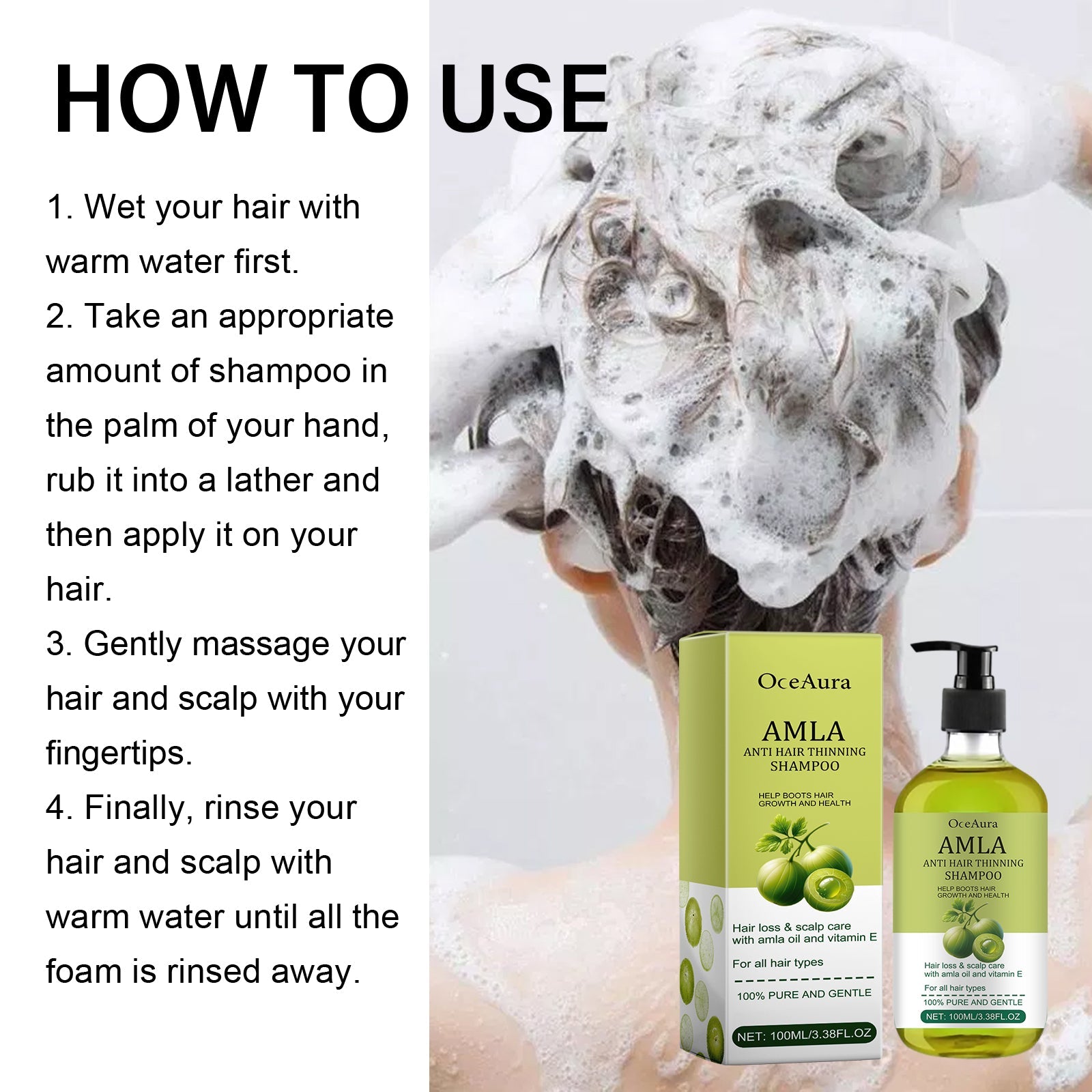 Amla Anti Hair Thinning Shampoo, Scalp Cleanness Moist Smooth Shiny Hair, Dense Hair Wash Protect Suits