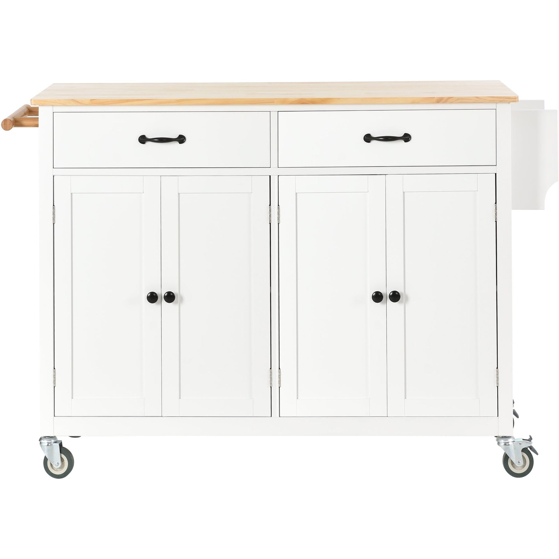 Kitchen Island Cart with Solid Wood Top and Locking Wheels 54.3 Inch Width  (White) V.I.P Digital Presence
