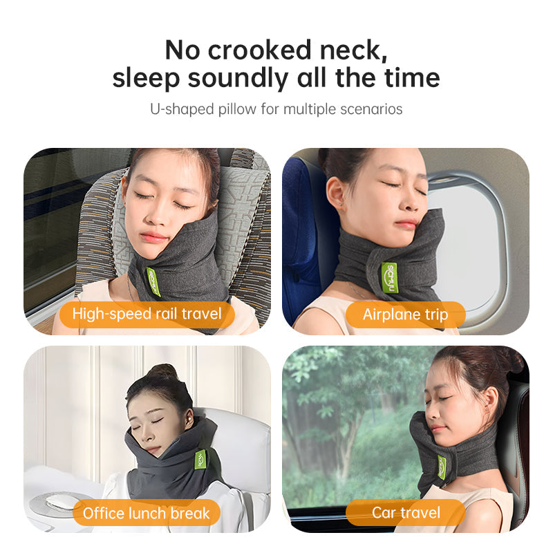Memory Foam Travel Pillow for Plane, Train & Car - Neck Support Cushion with Washable Cover, Ideal for Sleeping