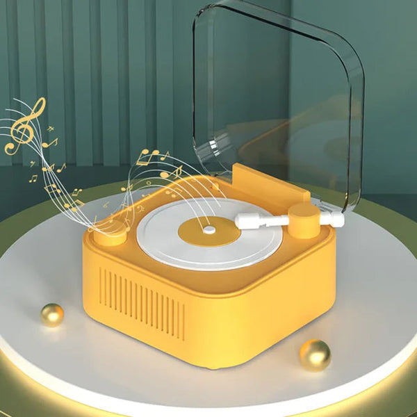 Retro Atomic Vinyl Bluetooth Speaker Hif Sound Long Battery Life Mini Record Player Rotary Speaker with Built-in Battery