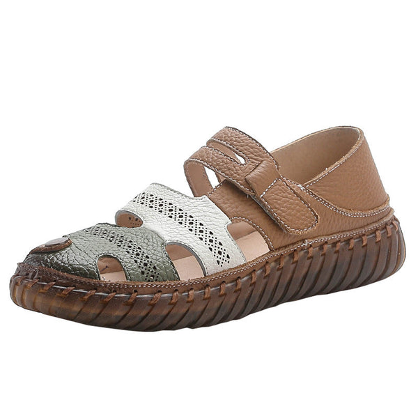 Cowhide mom sandals for women non slip cowhide sole soft sole genuine leather women's shoes flat bottom