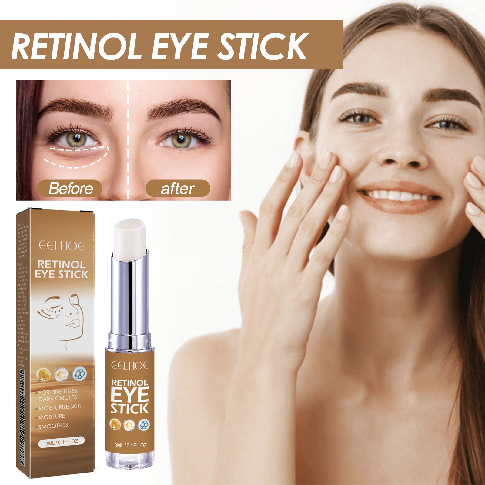 Retinol Eye Cream Stick Reduces Eye Bags, Dark Circles And Wrinkles, Moisturizes And Tightenes The Skin Around The Eyes