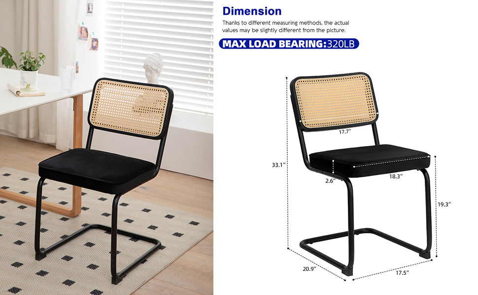 Dining Chairs Set of 2 velvet wicker side decorative chairs, black painted legs, modern medieval Bruell designed chairs,