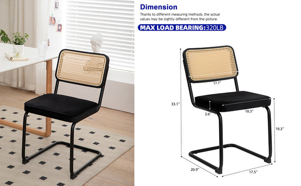 Dining Chairs Set of 2 velvet wicker side decorative chairs, black painted legs, modern medieval Bruell designed chairs,