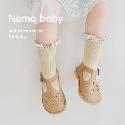 New Girls Socks Combed Cotton Korean Style Baby Socks Chiffon Floral Princess Lace Mid Tube Socks
