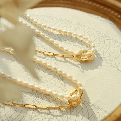 New freshwater pearl patchwork necklace made of stainless steel and 18K gold for women