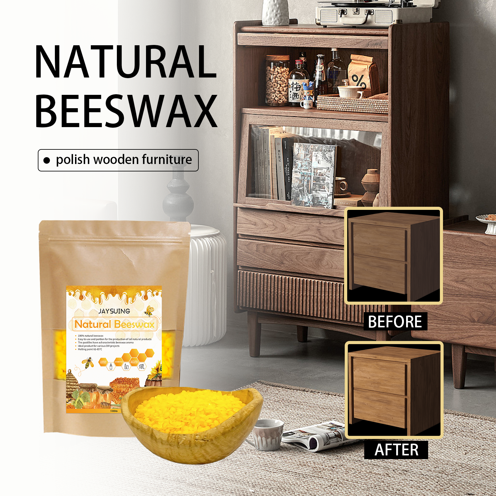 Beeswax Granules, Household Handmade Beeswax Sofa Floor Brightening Maintenance Furniture Leather Care Wax