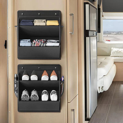 RV shoe storage (adhesive), over-door rack with deep pockets – for motorhomes, narrow wardrobes, 1 piece
