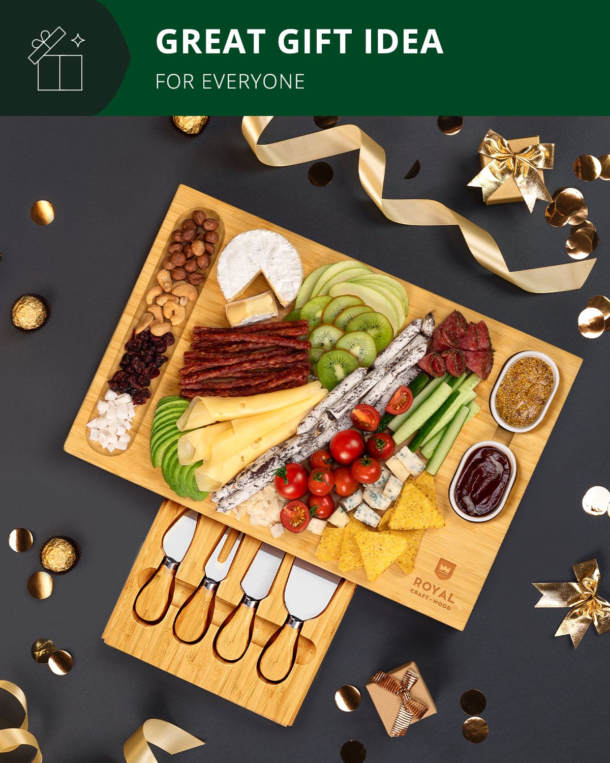 Cheese Board Set with Knives, 16.5“ x 11”