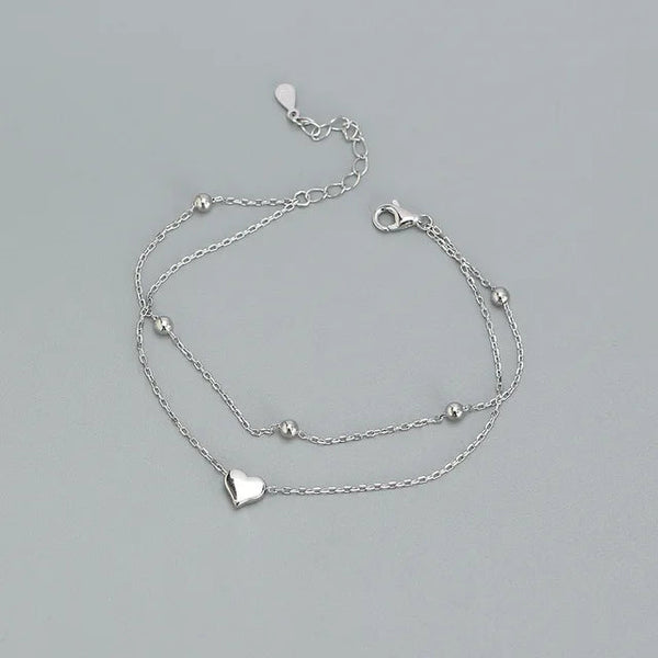 925 Sterling Silver Double Layer Heart-shaped Bracelet  for Women Girl Korean Style Small Fresh Summer Bracelet