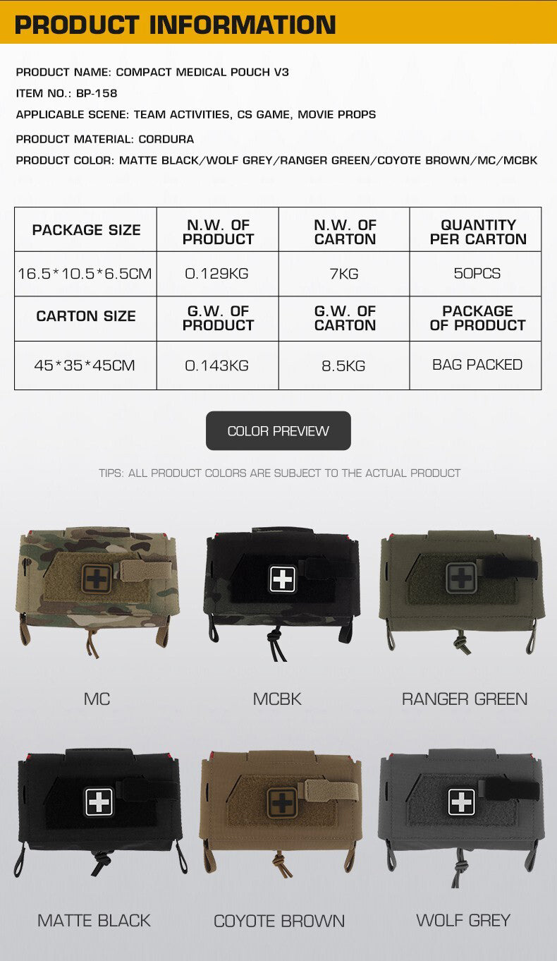 Compact Trauma Bag V3 GEN3 Style Agilit MD2 IFAK Tactical Medical First Aid Bag for Hunting Vest Plate Carrier Belt