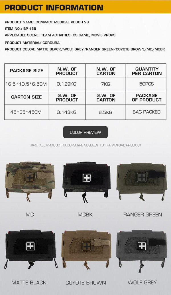 Compact Trauma Bag V3 GEN3 Style Agilit MD2 IFAK Tactical Medical First Aid Bag for Hunting Vest Plate Carrier Belt