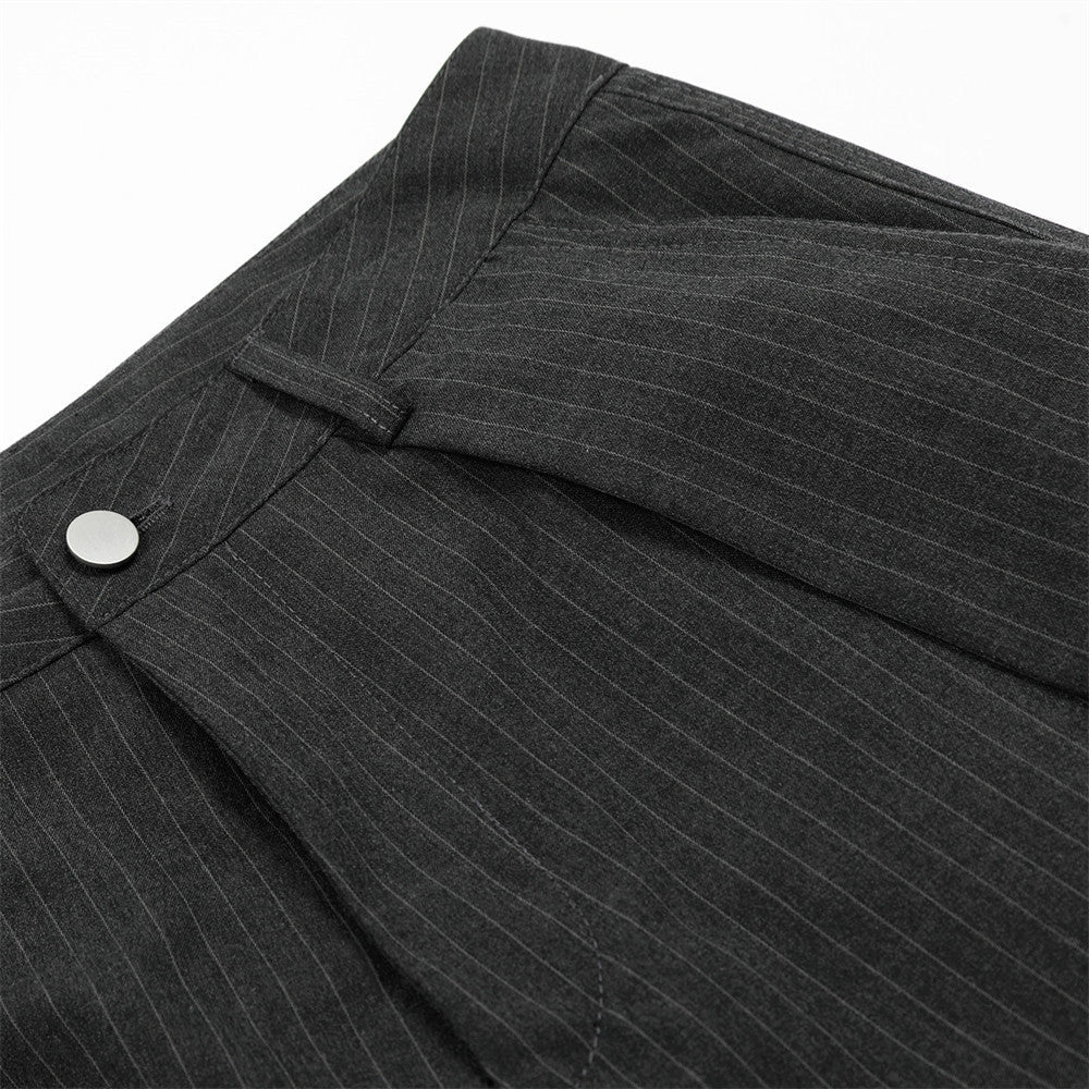 Vertical Striped Casual Trousers Men's Dress Pants Fashion Design Pleated Draped Cool Loose Straight Wide-Leg Long Pants