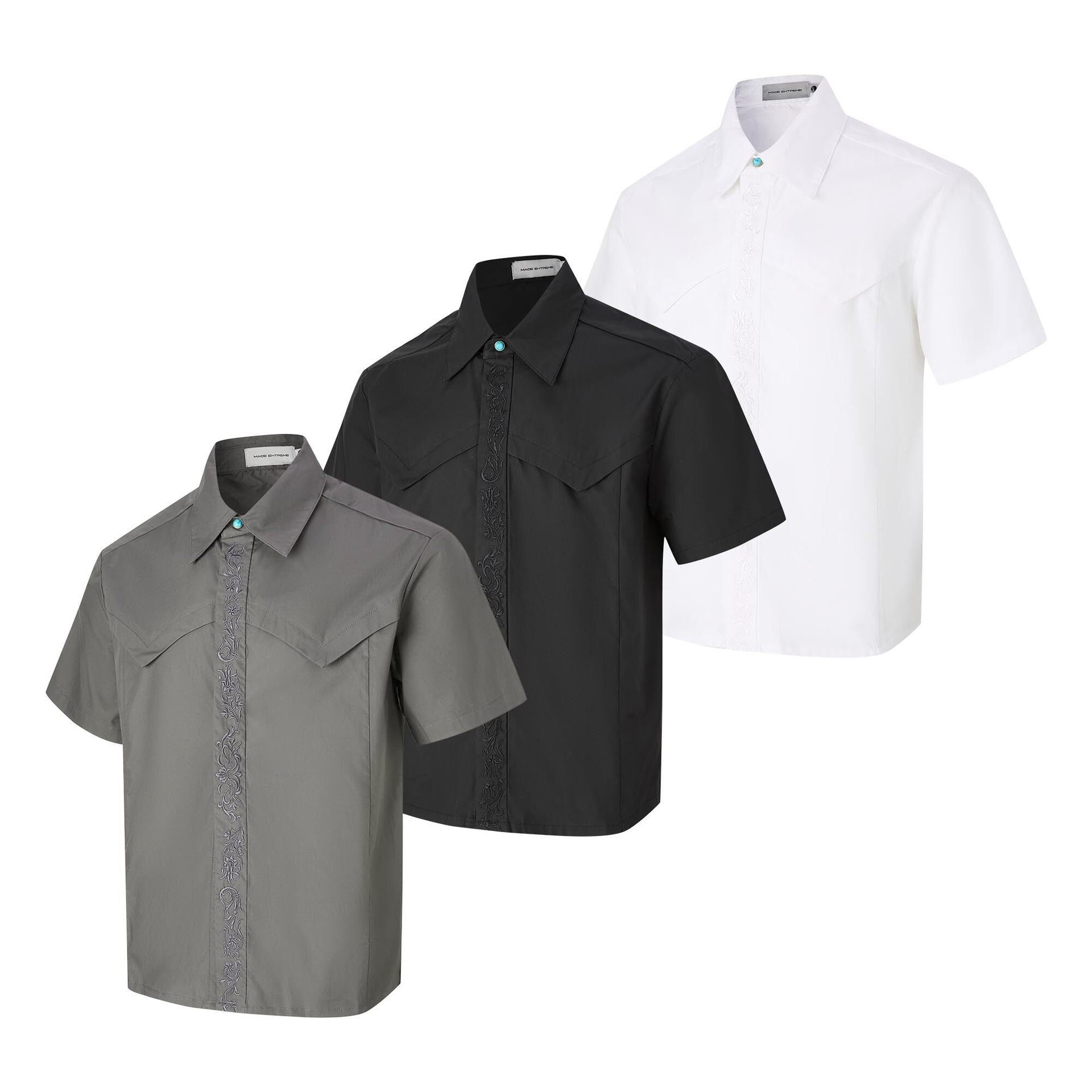 Embroidered short sleeved shirt men's loose shirt