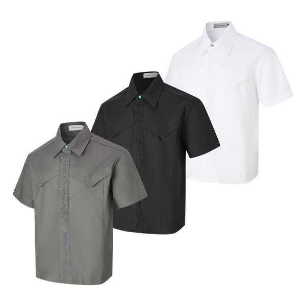 Embroidered short sleeved shirt men's loose shirt