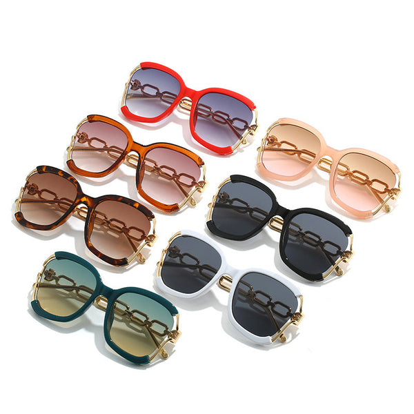 Chains Sunglasses European and American Street Photography Fashion Trend Metal Hollow Brushed Glasses UV400