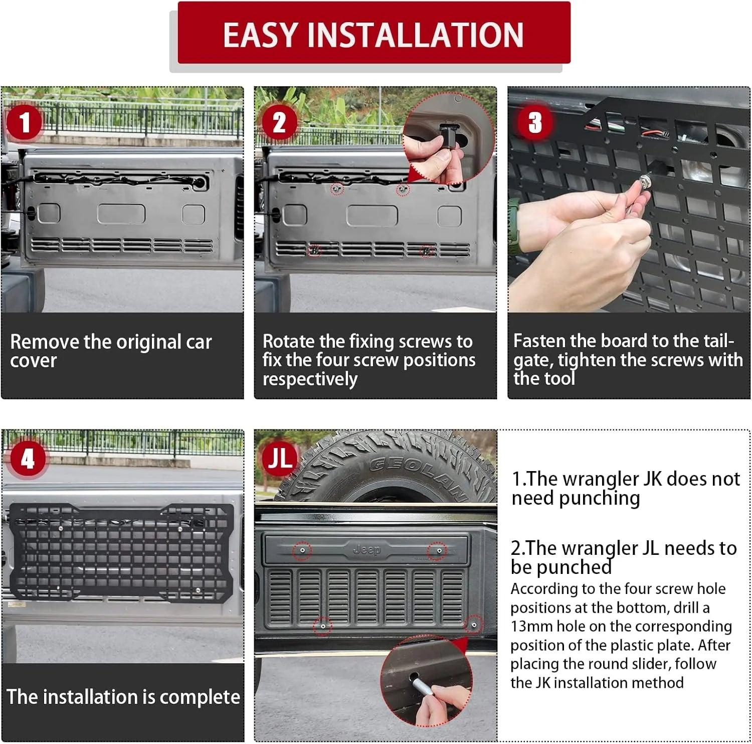JK&JL Tailgate Tactical Panel for Wrangler Tailgate Tool Kit/JL Organizer Racks Compatible with Jeep Wrangler 2007-2022 JK JKU &