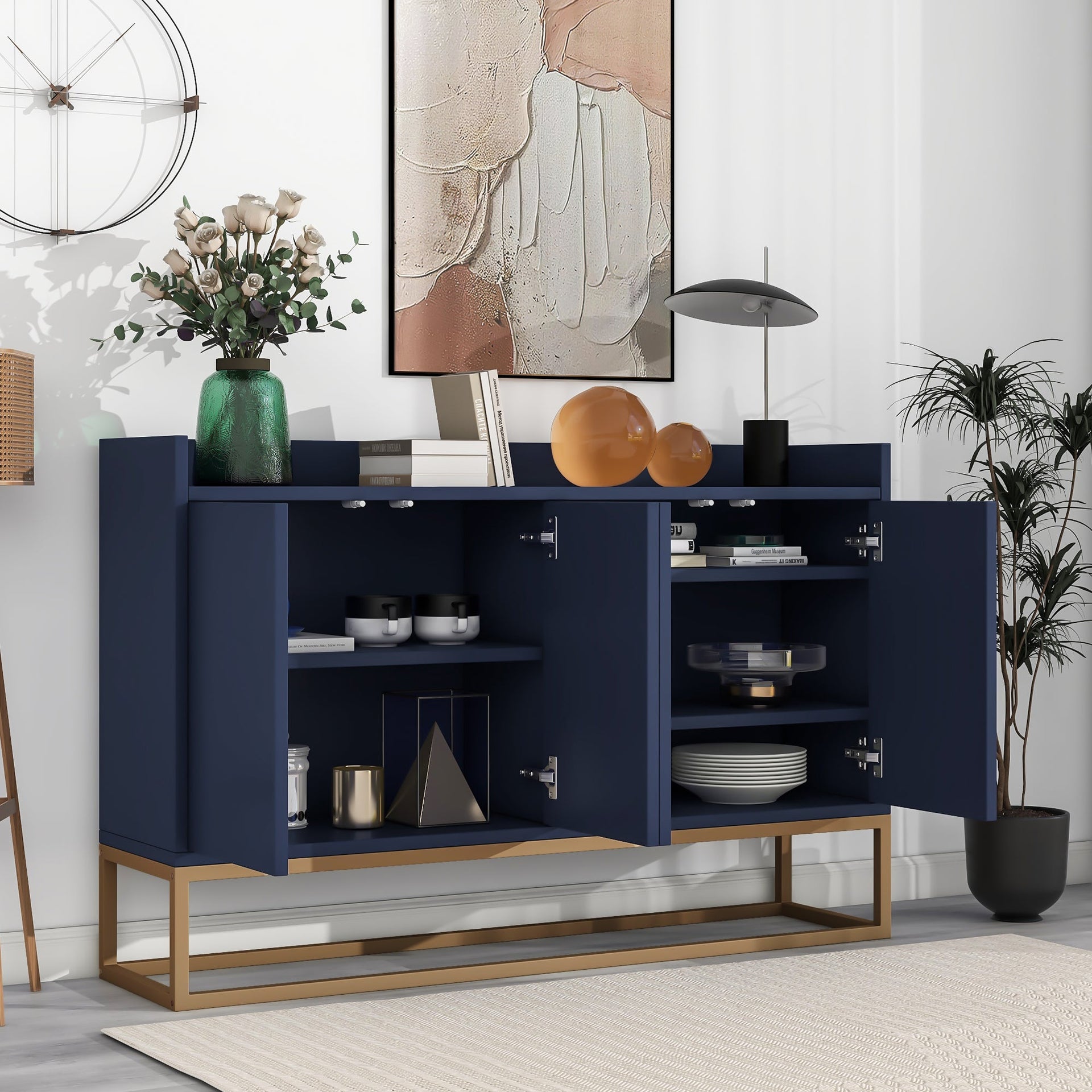 TREXM Modern Sideboard Elegant Buffet Cabinet with Large Storage Space for Dining Room, Entryway (Navy) V.I.P Digital Presence