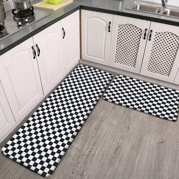 Kitchen floor mat black and white checkered