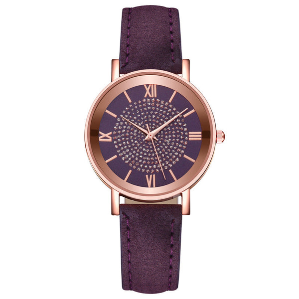 Womens Watches Bracelet Set Starry Sky Ladies Watch Casual Leather Student Quartz Wristwatch Luxury Fashion Minimalist Leather Strap Dress Analogue Quartz Round Elegant Watch