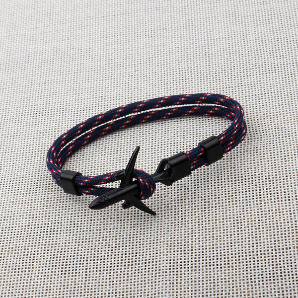 Modern Fashion Airplane Anchor Bracelets Men Charm Rope Chain Paracord Bracelet Women Male Air Force Style Wrap Metal Sport Hook Gift