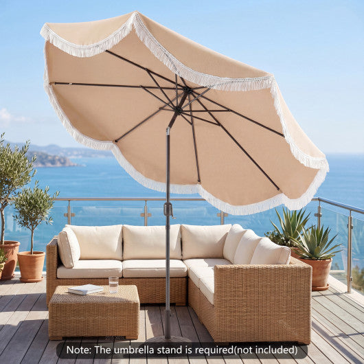 10 FT Outdoor Tassel Umbrella with Push Button Tilt-White