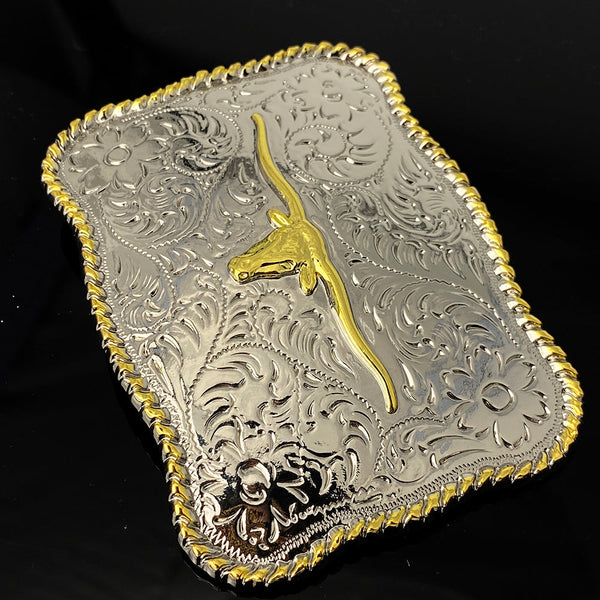 TOPACC Rectangle Two Tone Longhorn Cow Belt Buckle