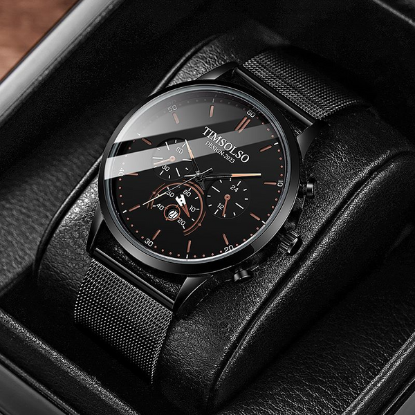 New Fashion Luminous Mens Watches Luxury Sport Quartz Mesh Strap Elegant  Waterproof Wristwatch For Men