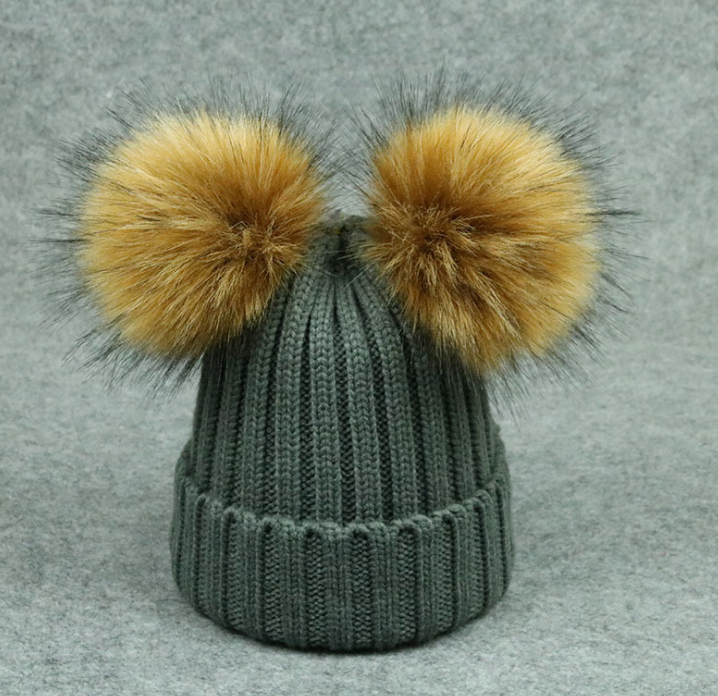 Modern Trend Children's Winter Toddler Baby Kids hat Cap With Two Double Pompom Ears Funny Hat