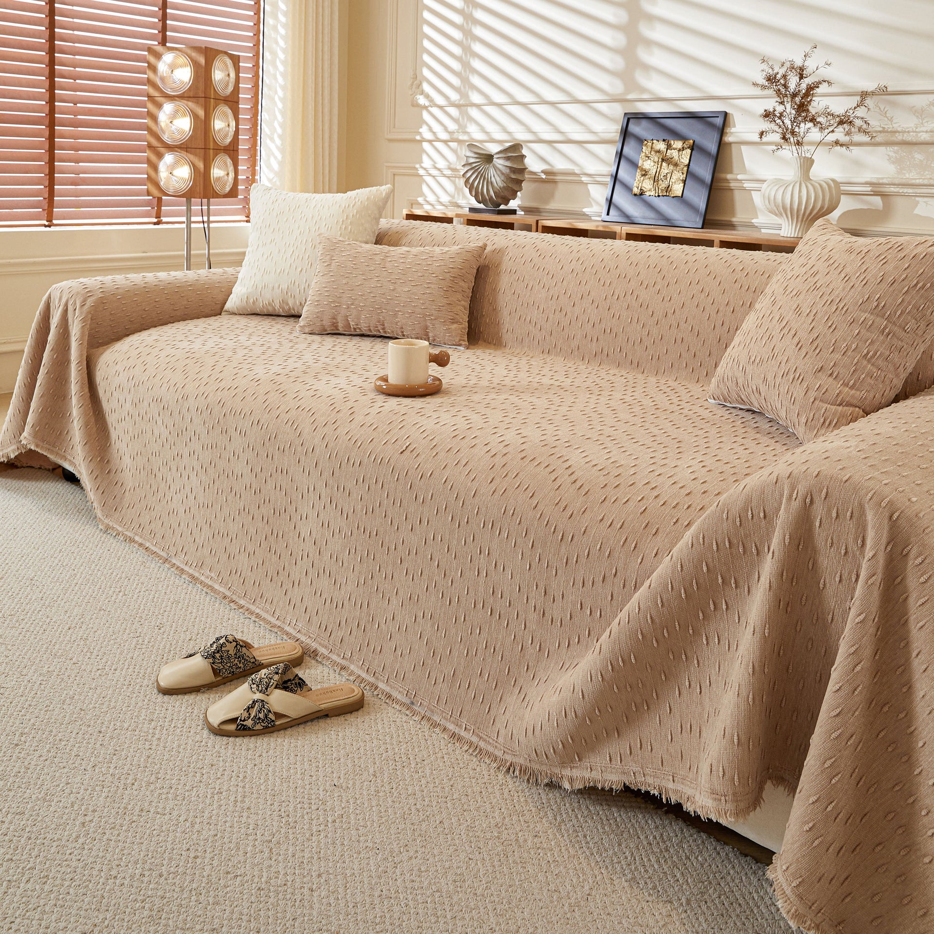 Textured Throw Blanket with 3D Dobby Weave, Minimalist Furniture Protector for Couch