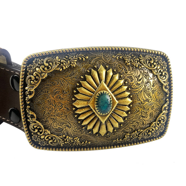 TOPACC Western Square Turquoise Cowboy Cowgirl Belt Buckle Copper/Bronze