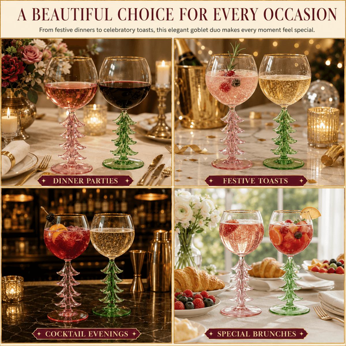 Natale Stemmed Wine Glassware, Set of 2