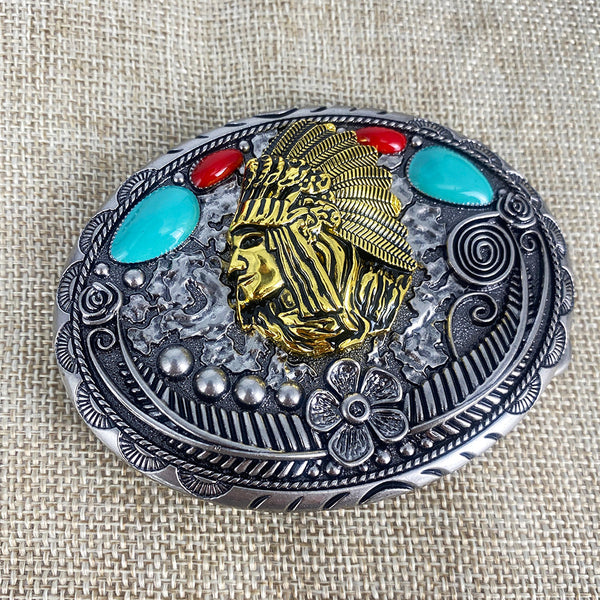 TOPACC Turquoise Indians Belt Buckle