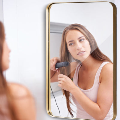 32 Inch x 20 Inch Metal Frame Wall-Mounted Rectangle Mirror-Golden