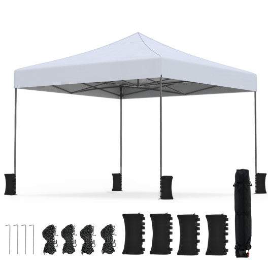 9.5 x 9.5 Feet Pop up Canopy Tent with Adjustable Heights-White