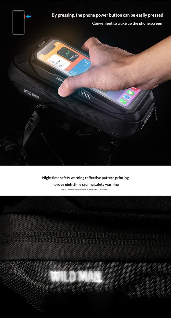 Bicycle Touchscreen Front Frame Bag Phone Case With Double Zippers Cycling Bike Accessories Bike Bag Bike Phone Bag Bike Pouch Bicycle Front Frame Bag Waterproof Top Tube Handlebar Bag Bike Phone Mount Bag Cycling Storage Bag