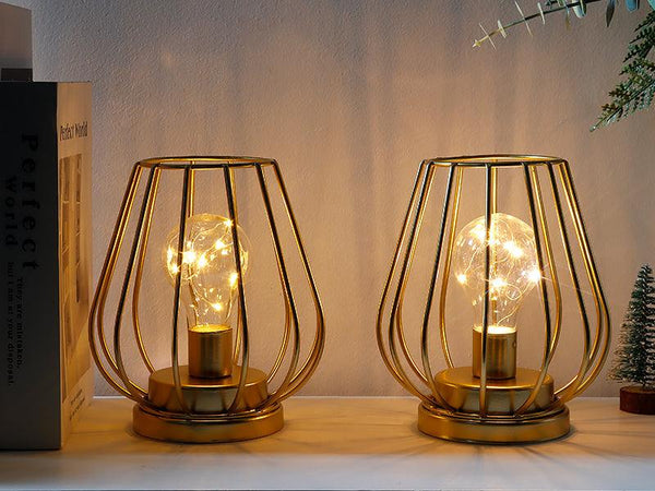 7'' Tall Metal Lamp Mini Cage Shape Cordless Table Battery Lanterns(Set of 2)