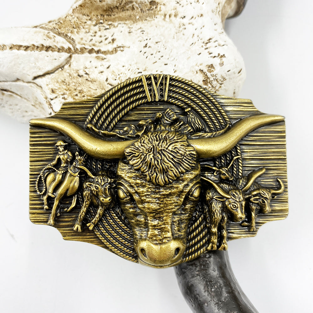 TOPACC Western Turquoise Belts - Longhorn Cow Belt Buckle Horseback Riding Copper/Bronze